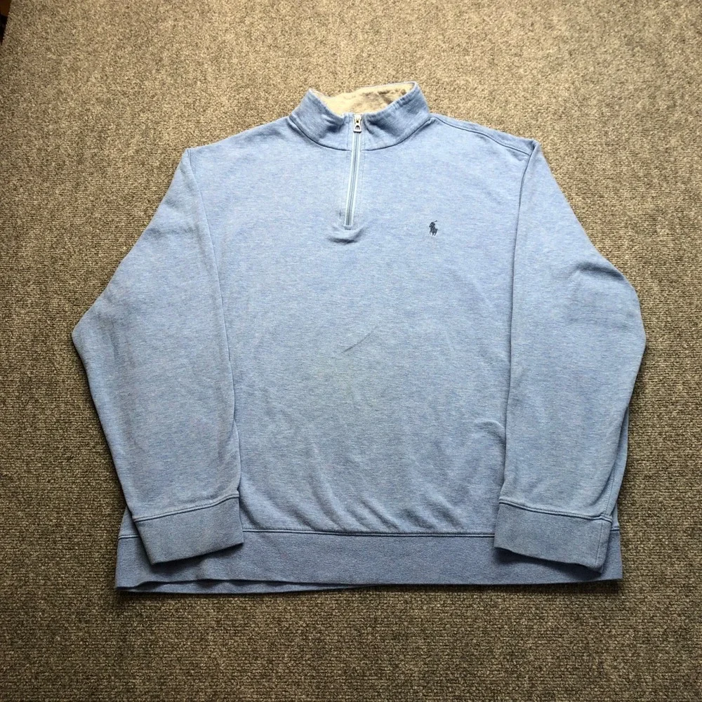 Polo Ralph Lauren Mens XXL Light Blue Heather Quarter Zip Pullover Sweatshirt